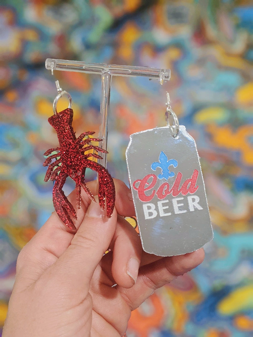 Crawfish and Beer Earring