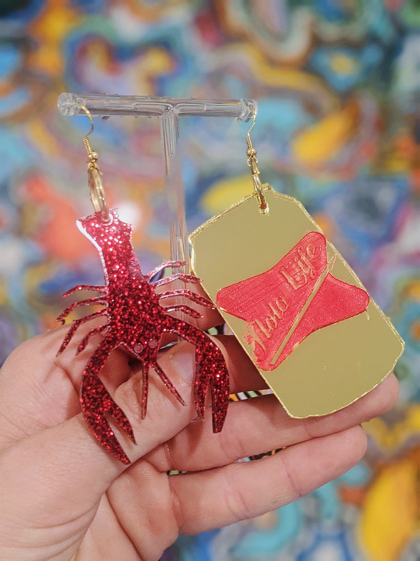 Crawfish and Beer Earring